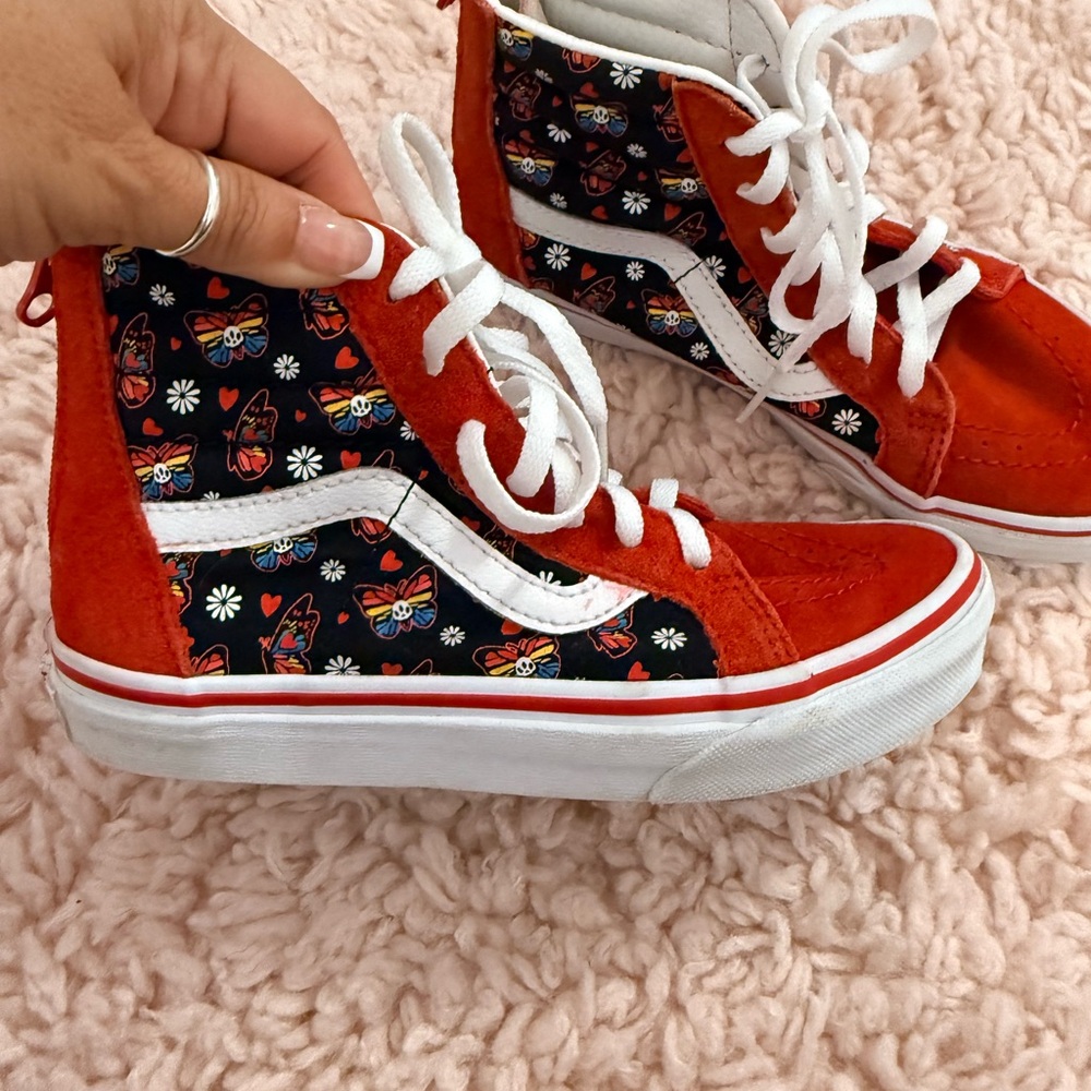 Red High-Top Vans with Butterfly Print good condition